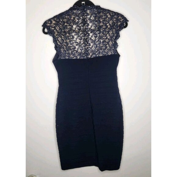 Xscape Navy Blue Knee Length Metallic Back Cocktail Party Dress Size 6 - Picture 5 of 9